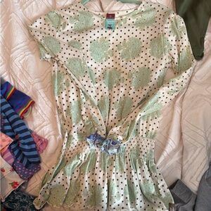 Matilda Jane Cream Top with Mint Floral & Black Polka Dots